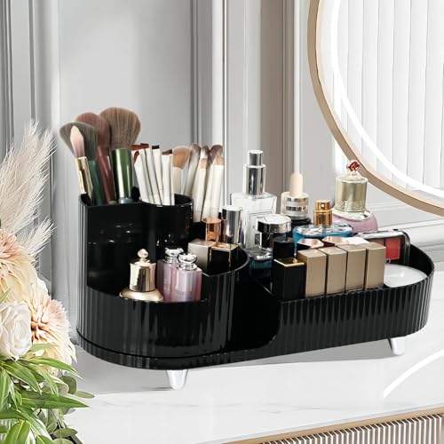 Organizador de maquillaje acrílico giratorio, almacenamiento transparente para pinceles, tocador, baño y dormitorio, organizador de maquillaje redondo con cajones