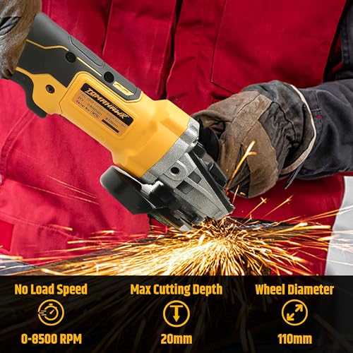 Image of TOMAHAWK 21V Brushless Cordless Angle Grinder TAG-4000, 8500RPM-Brushless Motor- 115mm- 4.0Ah Li-ion with fast charger-Variable Speed Control & Battery Indicator for Precision Grinding