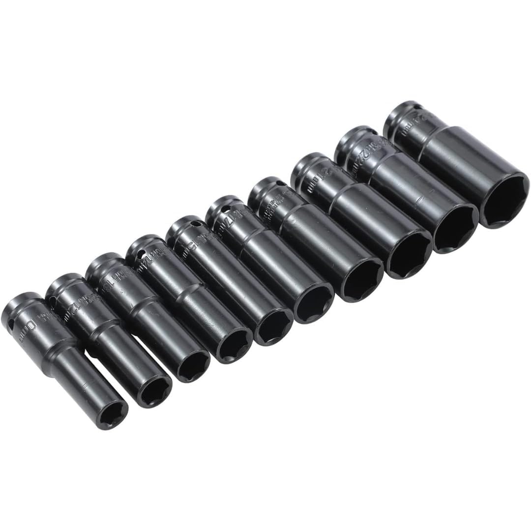 Fab Innovations 10pcs Deep Impact Set Universal Socket Metric Drive Hex Long Socket Set Wrench For Air Pneumatic Repair Tools 10-24MM Size