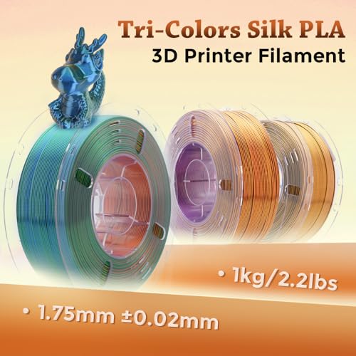 Image of VOXELAB Silk Tri-Color PLA Filament 1.75mm for 3D Printer, Rainbow Multicolor Silk PLA 1KG (2.2lbs) Spool, High Precision + /- 0.03mm, Smooth & Shiny 3D Printing Filament,Orange Blue Green