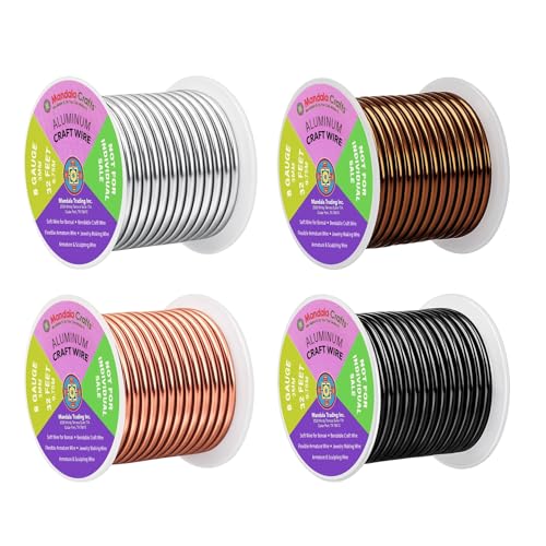 Image of Mandala Crafts 8 Gauge Anodized Aluminum Craft Wire for Jewelry Making - 128 FT Colored Flexible Neutral Wire - Bendable for Bonsai Armature Crafting Sculpting