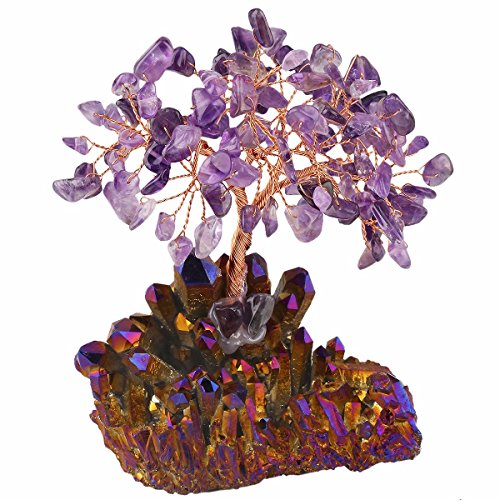 Mookaitedecor Amethyst Crystal Tree, Quartz Cluster Purple Titanium Crystals Base Bonsai Money Tree For Wealth And Luck #TOP2