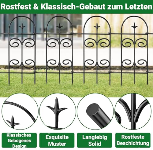 Amagabeli Dekoratives Gartenzaun 81cm(H) x 41cm(L) (8 Panels, Gesamtlänge 3.3m), Rostfrei Metallzaun ohne Graben für Außenbereich, Grenzzaun, Hundezäune für Blumenbeete, Schwarz