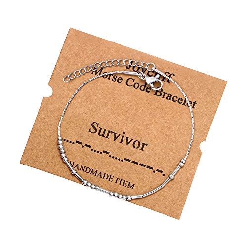 Survivor Morse Code Bracelets for Women Girls Mother Daughter Friend Inspirational Motivational Encouragement Stianless Steel Jewelry Gifts Silver Bracelet