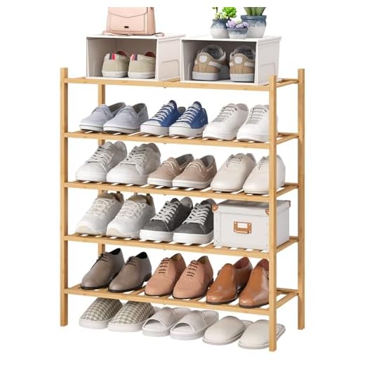 viewcare 5-Tier Bamboo Shoe Rack for Entryway, Stackable | Foldable | Natural, Shoe Organizer for Hallway Closet, Free Standing Shoe Racks for Indoor Outdoor