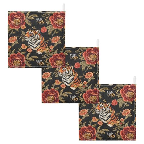 Image of vvfelixl Tiger Bee Flower Baby Burp Cloths Baby Muslin Washcloths for Boys Girls Cotton Babys Face Towel for Newborn Infants Soft and Absorbent 11.8 X 11.8 in, 5 Pack