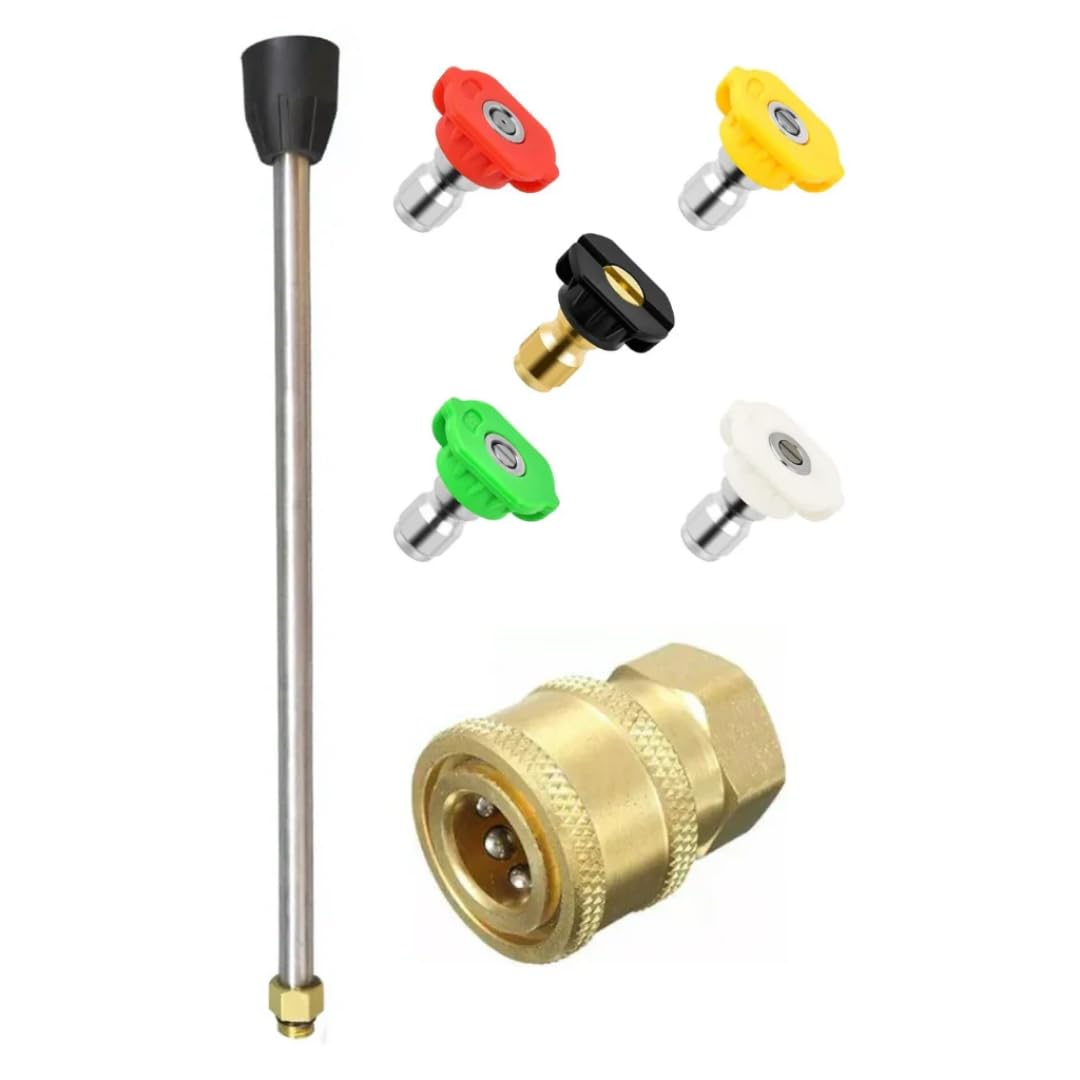 JPT Combo 10"/25CM Pressure Washer Extension Rod, One Quick Connector, and 5-Piece 1/4-Inch Quick Connect Universal Pressure Washer Nozzle Tips-image-37