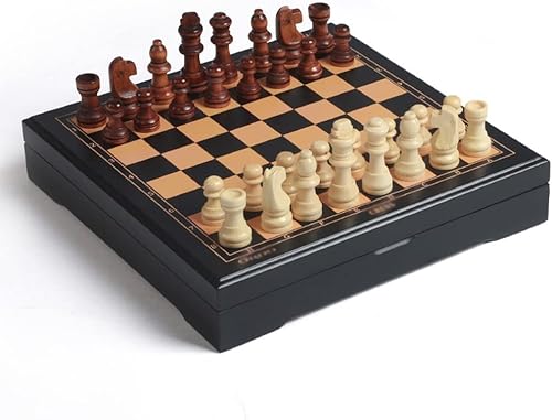 JGATW Juego de ajedrez de madera, juego de mesa de ajedrez de 9.3 pulgadas con pieza de ajedrez artesanal y ranuras de almacenamiento para niños y