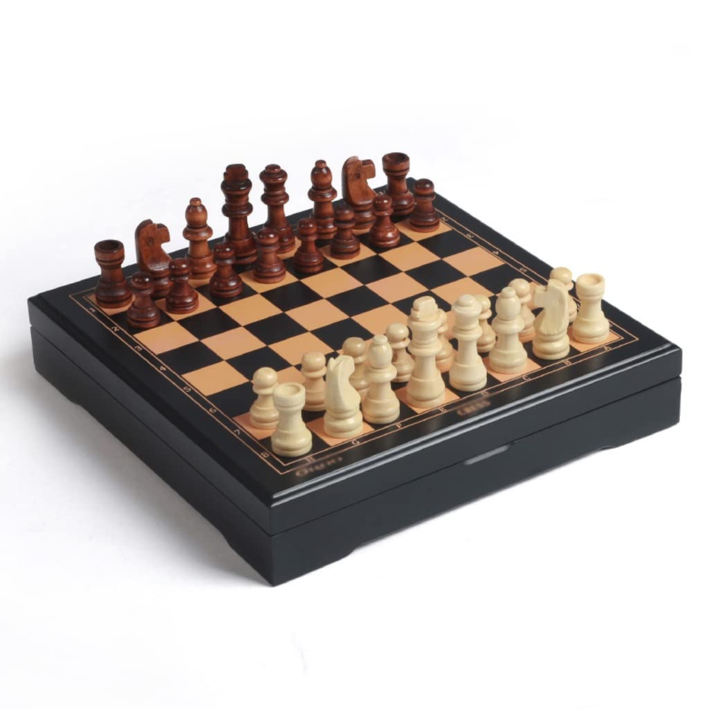 Reisespiele, Schachspiel-Set aus Holz, 9,3-Zoll-Schachbrettspielset mit handgefertigter Schachfigur und Aufbewahrungsfächern