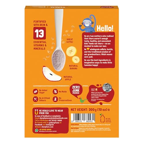 Image of Slurrp Farm No Added Sugar Instant Wheat Apple & Banana Cereal | No Milk No Preservatives | 300g (Pack of 3)