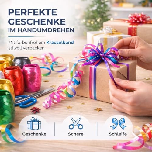 18er Ringelband Set mit bunten Farben je 20 Meter - Geschenkband Kräuselband - Geschenk Bänder - zum Dekorieren & Verpacken von Geschenken - Weihnachten & Advent