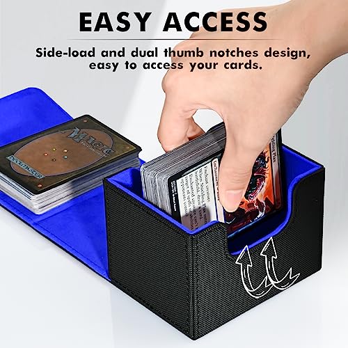 Image of ZLCA Card Deck Box for MTG, Commander Deck Case Holds 120+ Single Sleeved Cards, Leather Magnetic Storage Box Fits for CCG TCG Sport Card (Black& Blue)