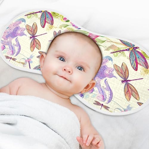 J JOYSAY Dragonfly Peony Floral Ivory Baby Burp Cloths for Boys Girls Large 22''x11'' Cotton 4 Layer Neutral Burp Clothes for Drool Newborn one sizex44