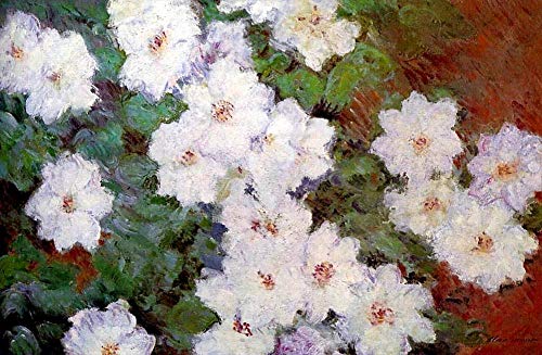 Peinture à l'huile Claude Monet Clamatis fleurs blanches sur toile
