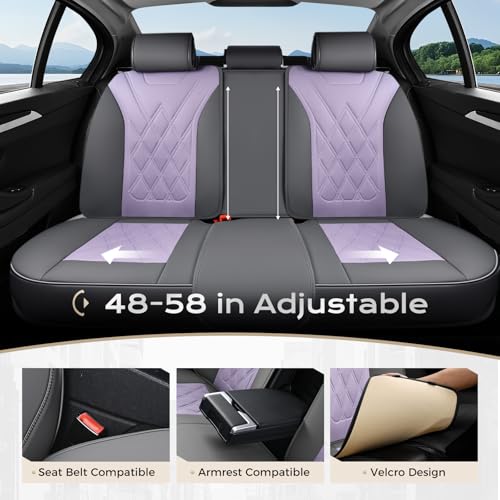 Image of Coverado Car Seat Covers Full Set, Seat Covers for Cars, Waterproof Leather Automotive Seat Cover, Universal Car Interior Protectors Cushion for Most Cars Gray Pruple