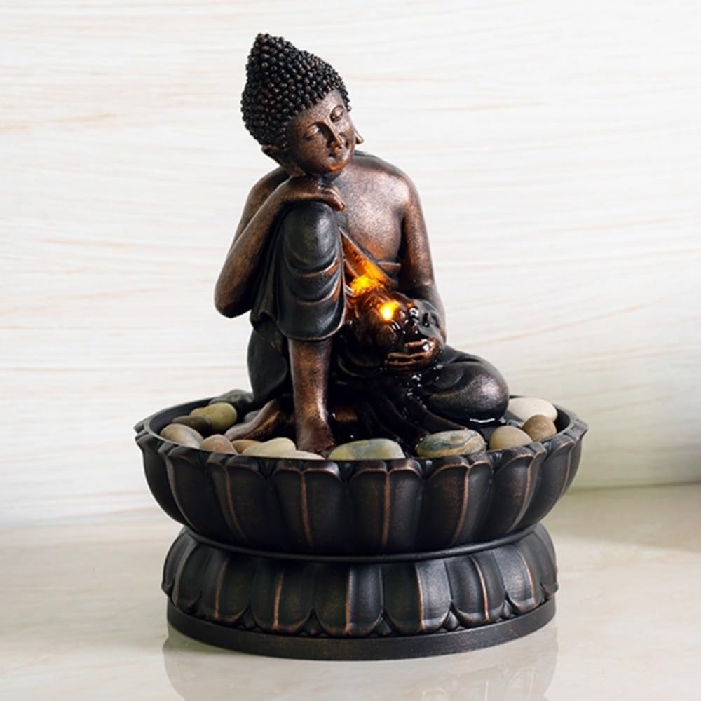 Fuente de Interior Fuente de Escritorio de Buda, Fuente pequeña, Adornos de Resina, decoración Sencilla for el hogar, meditación de Serenidad Zen Fuente Agua Decorativa