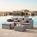 EVRE Malibu Rattan Garden Furniture Set Outdoor Furniture with 3 Seater Wicker Weave Lounge Sofa 1 Ottoman Footstool and Glass Top Coffee Table, Grey.