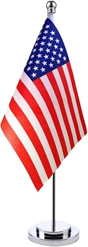 Bandera de mesa de Estados Unidos con base de soporte de acero inoxidable de 11.8 in, banderas de escritorio de Estados Unidos, oficina, hogar, bar,