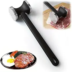 1 peça, amaciador de carne resistente com cabo ergonômico de nylon preto - dupla face, fácil de limpar, ferramenta de amaciamento de bifes