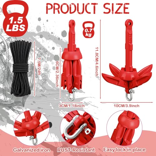 Image of MorningRo 1 Pack 1.5 /3.5 lb Marine Kayak Anchor Kit with 40ft Rope and Buoy Folding Grapnel Boat Anchor Kit Kayak Fishing Accessories for Small Boats, Canoe, SUP Paddle Boards
