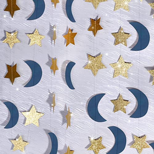 Moon and Star Garland Decorations Navy Gold Glitter Outer Space Birthday Party Decorations Hanging Decorations Honey Moon Wedding Engagement Twinkle Twinkle Baby Shower Decorations/Birthday Decorations