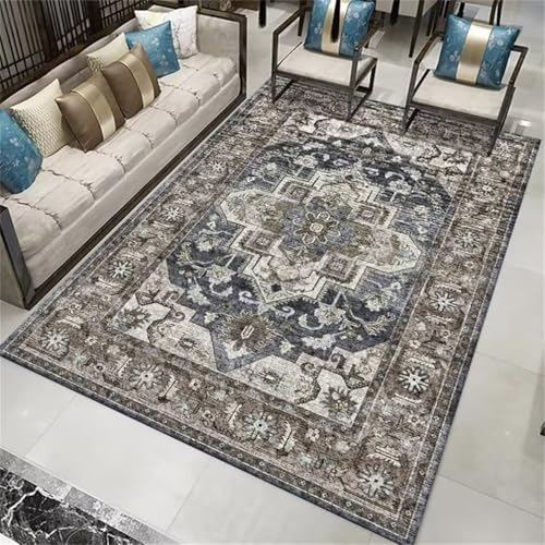 Tapis résistant aux taches de salon gris et bleu vert lavable - 2