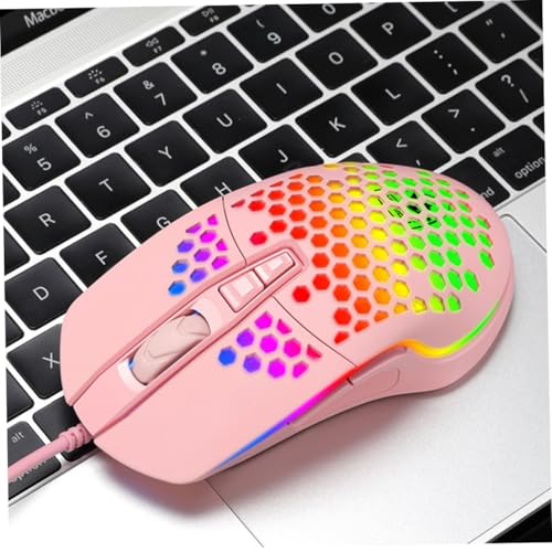 Souris gaming filaire rose avec éclairage ajouré et DPI réglable pour PC