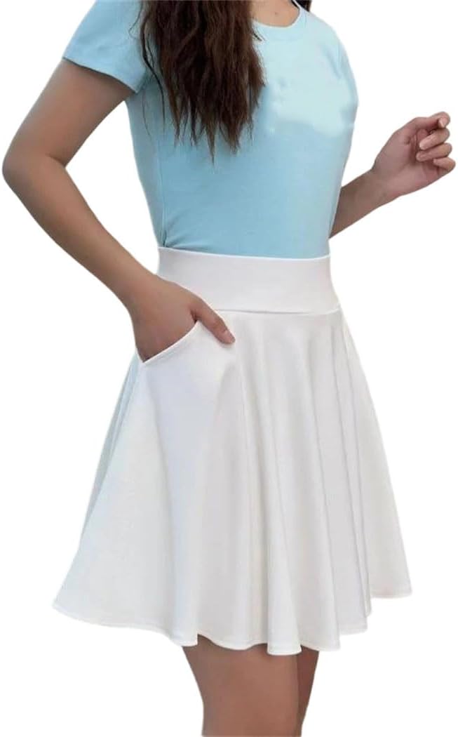 Women's Basic Pocket Short Skirt Flared Business Casual Party Office Work Medium Pleated Safety Skorts
