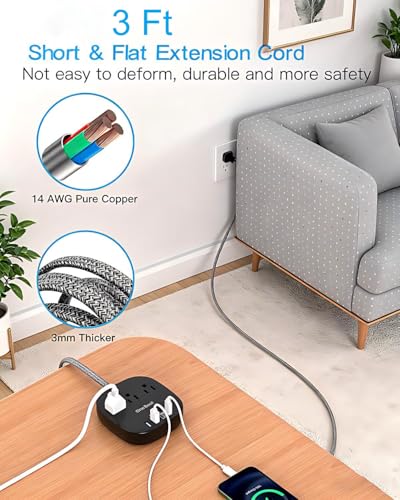 Image of Cruise Ship Travel Essentials, 22.5W /4.5A Flat Plug Power Strip, Flat Extension Cord 3Ft, 3 Outlets 4 USB Ports (2 USB C) Cruise Approved Power Strip No Surge Protection, USB Charging Station, Black
