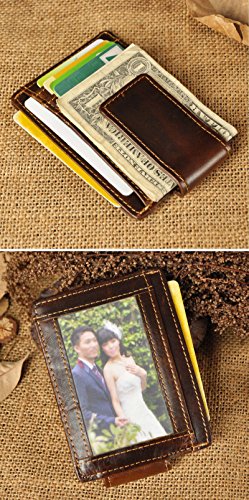 Image of Le'aokuu Genuine Leather Magnet Money Clip Credit Card Case Holder Slim Wallet
