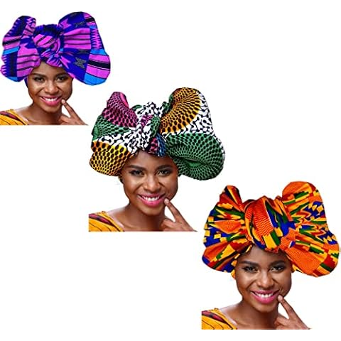 Shenbolen Women African Scarfs Ankara Print Headwraps Random 3 Pcs Head wraps (71in21in, 3 Pcs) Cover