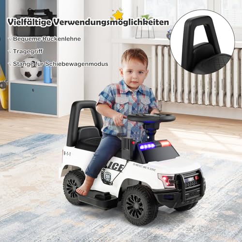 DREAMADE 6V Kinder Elektroauto, Elektrofahrzeug mit Sirene & LED Lichtern & Musik & Hupe, Batteriebetriebenes Kinderfahrzeug, für Kinder ab 18 Monate (Weiß) – Bild 8
