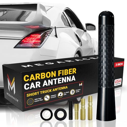 Mega Racer JDM Nismo Racing Style 1 Piece 3" Carbon Fiber Antenna Car Antenna Radio Antenna Truck Antenna FM AM Antenna Short Antenna Black Polished Finish Vehicle Audio Stubby Antenna