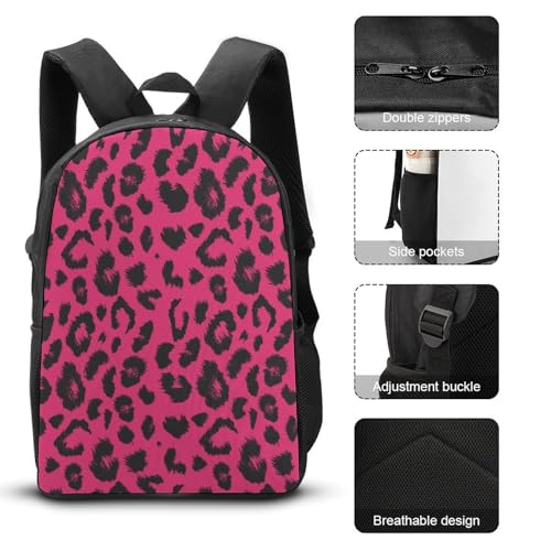 Pink Leopard Pattern Backpack Set 3 Pieces Backpacks Lunch Bag Wallet For Travel Outdoor Sports3