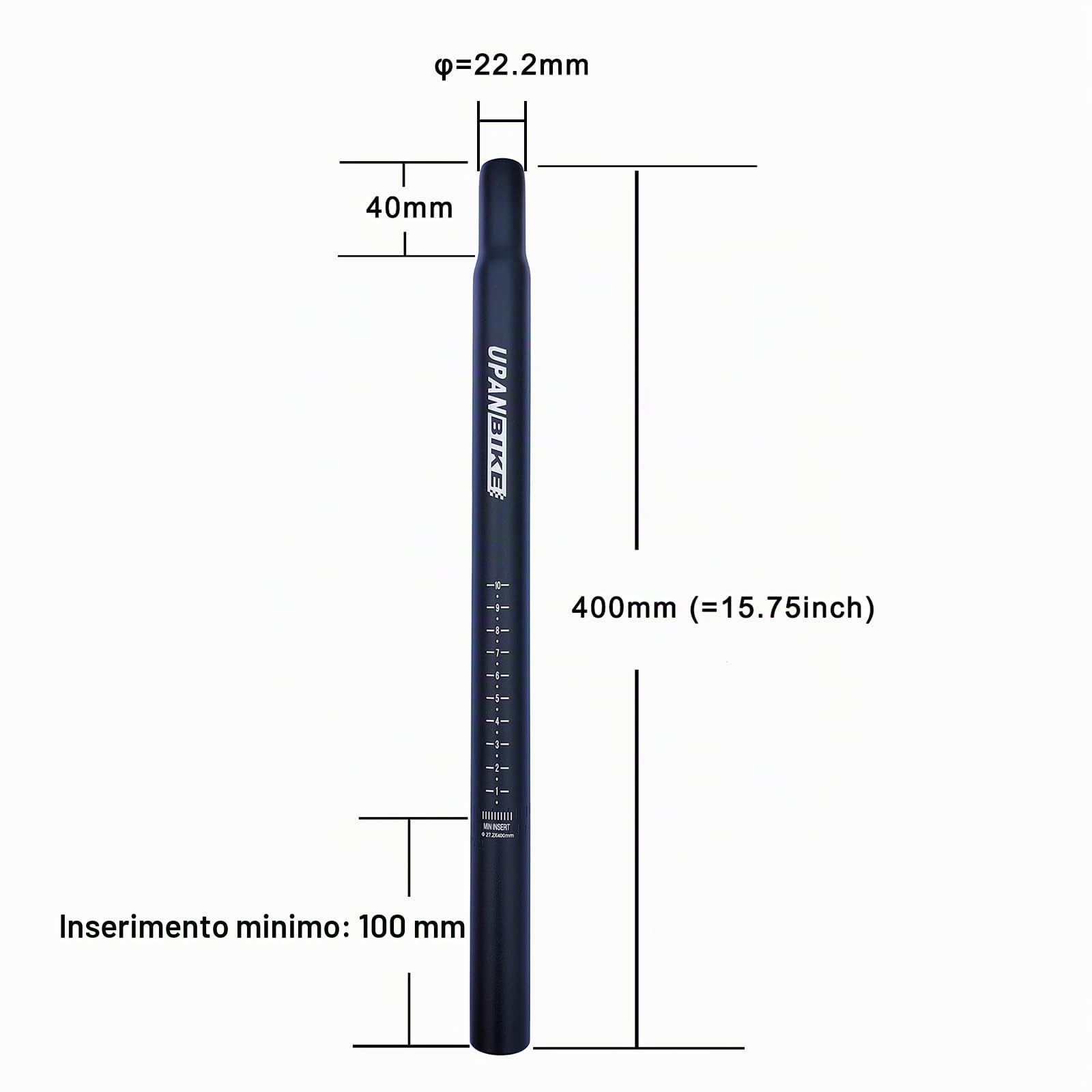 UPANBIKE Reggisella in lega di alluminio da 25,4 mm, 27,2 mm, 28,6 mm, 31,6 mm, lunghezza 350 mm, nero, per mountain bike e biciclette a scatto fisso