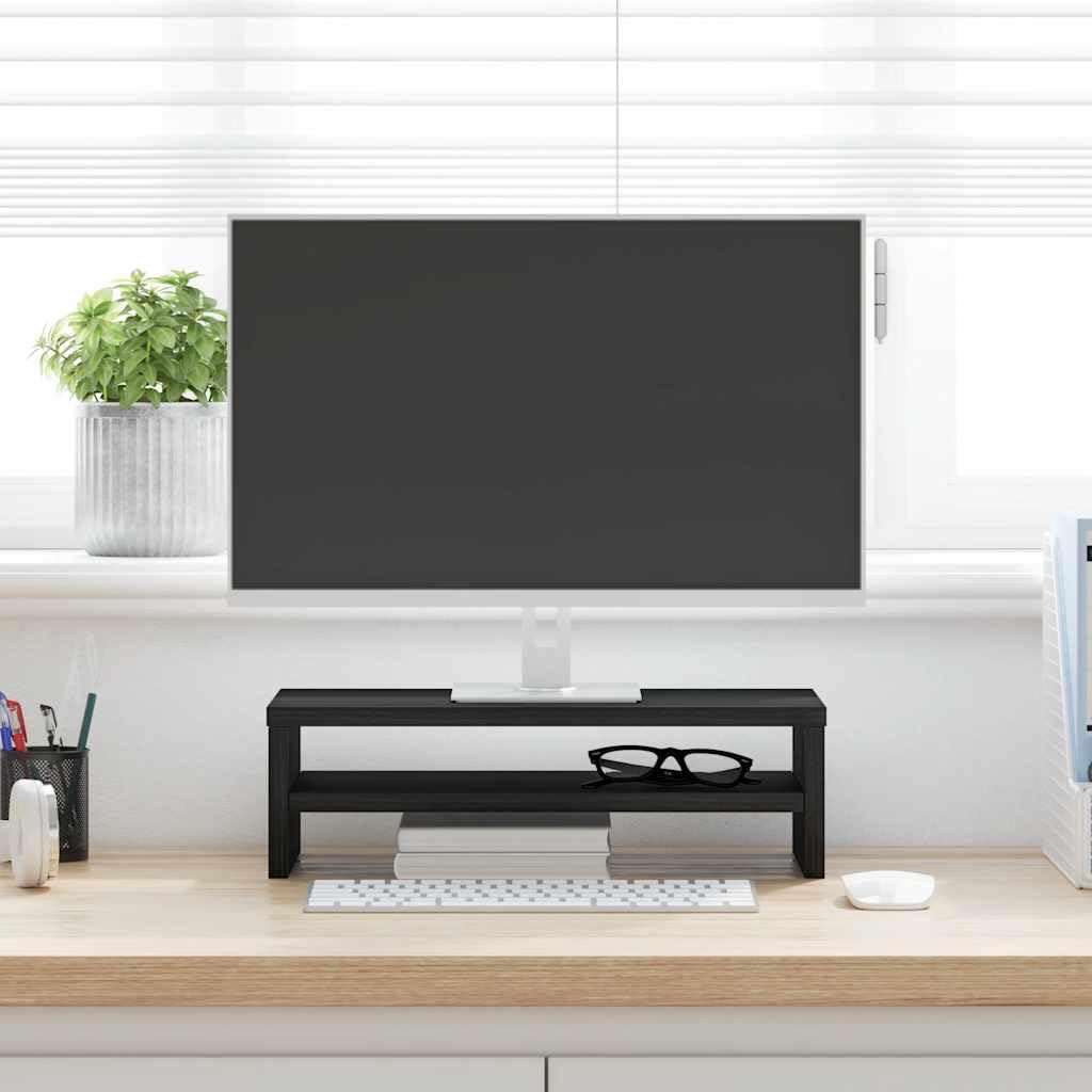 Supporto per monitor, in legno di rovere nero, 42 x 24 x 13 cm, da scrivania, per PC, ergonomico, salvaspazio, per ufficio, casa, gaming, con gestione cavi e ventola