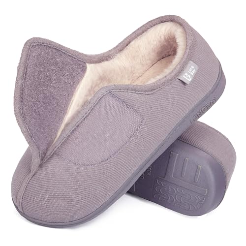 LongBay Womens Adjustable Slippers Memory Foam Cozy Wide Diabetic House Shoes Edema...
