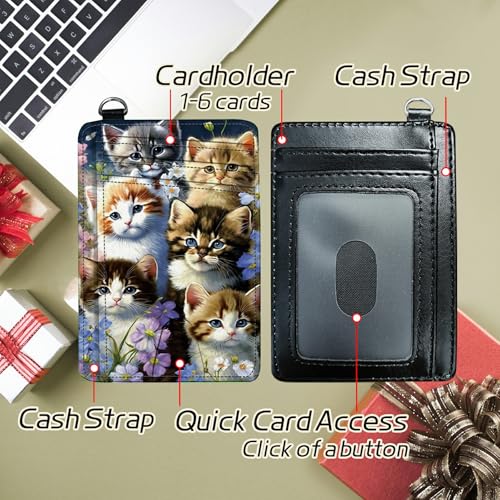 Image of Small Travel Wallets, Cats Family Slim Minimalist Front Pocket Wallet with Wristlet, RFID Blocking PU Leather Credit Card Holder with ID Window Change Purse for Men Women