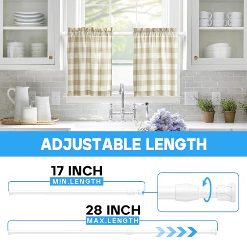 Image of Spring Tension Curtain Rods 17-28 Inch White 2 Pack | No-drill & tool-free setup. Fits windows, kitchens, doorways. Rust-resistant, great for light curtains.