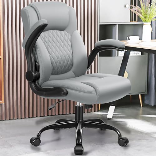 FelixKing オフィスチェア 低身長向け 360°回転 高さ調節可能アームレスト PUレザー 省スペース ゲーミングチェア ロッキング機能付き 社長椅子 コンパクトデスクチェア MP245 グレー
