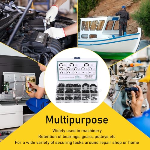 450tlg E-Clips, E Clip Sicherungsring, E Externe Sicherungsringe Sortiment Set für Befestigen Lagern Zahnrädern Riemenscheiben, mit Aufbewahrungsbox, Pinzette, 13 Größen