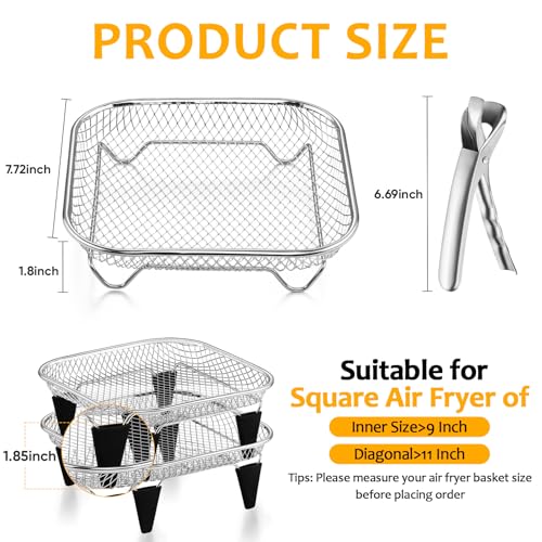TeamFar Square Air Fryer Rack, 3PCS 7.72" Air Fryer Basket Accessories by TeamFar - Used condition - Image 2