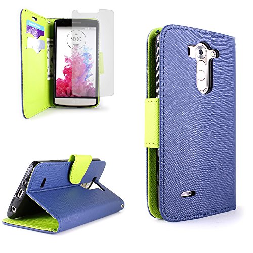 Carryall Series by CoverON LG G3 Vigor Wallet Pouch Flip Stand Case Heavy Duty Navy Blue/Neon Green Protective Cover with Inner TPU Shell + Screen Protector for LG G3 Vigor (Will Not Fit LG G3)