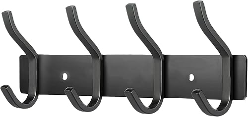 Miniatura 2 de Ganchos de pared resistentes, perchero de 17 pulgadas con 6 ganchos, ganchos de pared negros para colgar mochila, bolsa, bolso, ropa, sombrero,