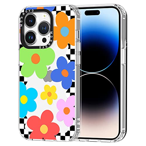 Mosnovo Compatible With Iphone 14 Pro Case, [Buffertech 6.6 Ft Drop Impact] [Anti Peel Off Tech] Clear Tpu Bumper Phone Case Cover With 60'S Checkered Floral Designed For Iphone 14 Pro 6.1" #TOP1