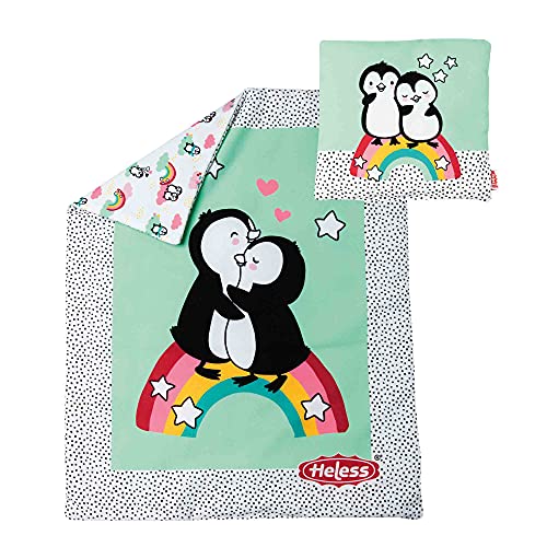 Heless 1000 – Couette réversible avec Coussin au Design Pingouin à Pois pour poupée