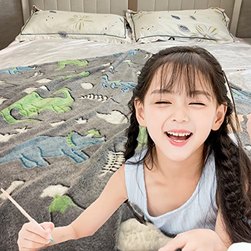 Miniatura 7 de Hsglgna Manta Infantil De Dinosaurios Que Brilla En La Oscuridad, Diseño De Dinosaurios, Manta Suave De Microfibra, Ideal Como Regalo Para Los Amantes Del Dinosaurio Dinosaurio B, 130 X 150 Cm