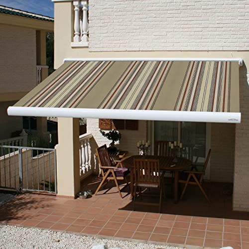 Multiple Awnings - Full Cassette Automatic Awning | Motorized Retractable Sun Shade with White Casing | Includes Remote Control & Wind Sensor | Brasilia Slim Collection | 14' W x 10' L - Puerto Rico