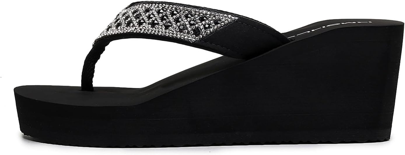 Womens Platform Flip Flops Rhinestone Wedge Sandal Soft Cushion Beach Thong Sandals - Image 6