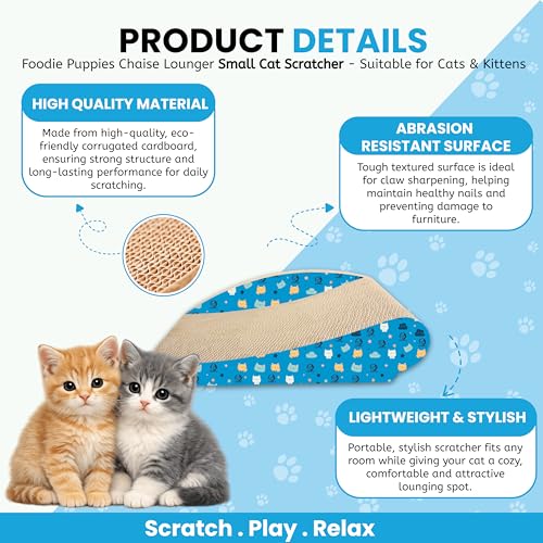 Image of Foodie Puppies Cat Scratcher Pad with Catnip for Cats & Kittens - (Chaise Lounger, Small) (42.5 x 26 x 10.5 cm) | Durable Corrugated Cardboard Scratching Board | Furniture Protection, Play & Relax